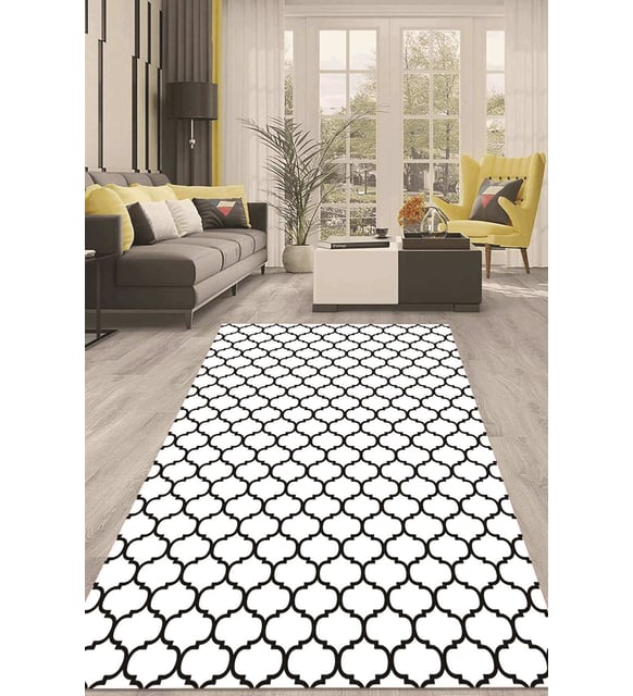 Dijital Kaymaz Taban Yıkanabilir Modern Renkli Salon Halısı Mutfak Halısı Yolluk ND-HT-545 (Beyaz)