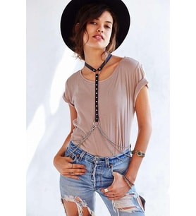 Mulvxbrf Brf02 Zımba Ve Zincir Detaylı Boyundan Askılı Deri Harness - Brf840 (Mulvix)