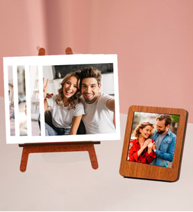 Kişiye Özel 4 Polokart Fotoğraflı Şövale Ve  Ahşap Renk Mdf Çerçeve