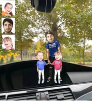 Kişiye Özel Karikatürlü Ahşap Araba Dikiz Ayna Süsü Baba Kızları Aile-3