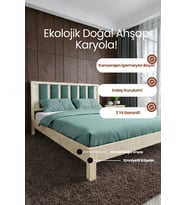 Ori̇on Model Çağla Yeşili Puf Başlıklı Masif Ahşap Karyola Kolay Kurulum Fırınlanmış İthal Sibirya Çamı 150x200 Yatak Uyumlu