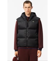 Lacoste Men's Waterrepellent Puffer Vest Kaz tüyü Dolgu Sabit Kapüşonlu Suitici Yelek Siyah