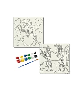 Okul Etkinliği-2'li Tuval Boyama Seti. 20x20 Cm Uv Baskı 6 Akrilik Boya 1 Fırça-model-349