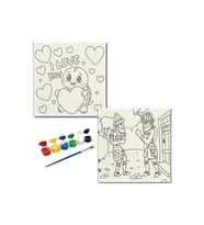 Okul Etkinliği-2'li Tuval Boyama Seti. 20x20 Cm Uv Baskı 6 Akrilik Boya 1 Fırça-model-349