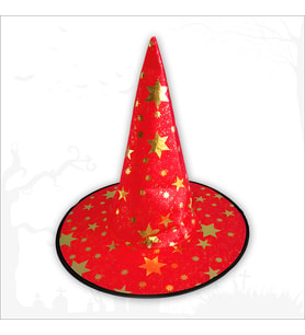 Yıldız Desenli Hallloween Cadı Şapkası, 38cm - Kırmızı (STD)