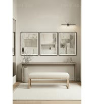Nötr Tonlarda Modern Soyut Sanat 3’lü Ahşap Çerçeveli Tablo Seti