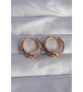 Pirinç Gold Renk Mor Etnik Desenli Halka Küpe 5886 - HPSBYI6968-9231