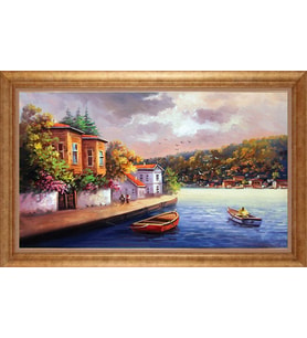 Çerçeveli Paspartulu Manzara Tablo bm1352 (Gold)