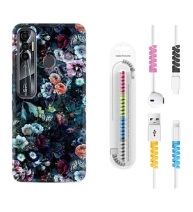 Tecno Spark 6 6 Go 8C 8 Pro 7 7 Pro Kılıf Kablo Koruma Spiral Silikon Great Flowers 1304