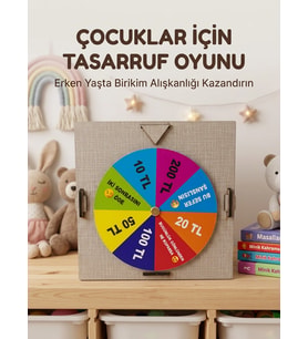 Mey İthalat® Şans Çarklı Motivasyon Kutusu Günlük Tasarruf Challenge Oyun Ahşap Birikim Kumbarası