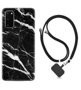 Samsung A02S A03S A10 A12 A13 A21S A22 Kılıf Boyun Askılı Silikon Siyah Şerit Mermer 1318
