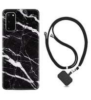 Samsung A02S A03S A10 A12 A13 A21S A22 Kılıf Boyun Askılı Silikon Siyah Şerit Mermer 1318