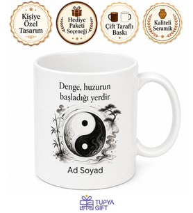 Yin Yang İsim Yazılı Kişiye Özel Baskılı Kupa Bardak Hediye