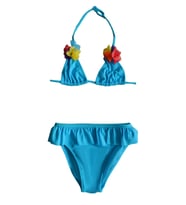 Endeep Kız Çocuk Fırfırlı Mavi Üçgen Bikini Takımı