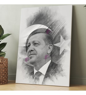 Recep Tayyip Erdoğan Karakalem Efektli Başkan Erdoğan RTE Kanvas Tablo (7 Farklı Ölçü)