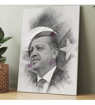 Recep Tayyip Erdoğan Karakalem Efektli Başkan Erdoğan RTE Kanvas Tablo (7 Farklı Ölçü)