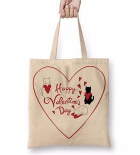 Aşk Kediler Happy Valentine's Cats Bez Çanta Uzun Saplı