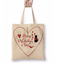 Aşk Kediler Happy Valentine's Cats Bez Çanta Uzun Saplı