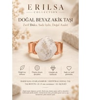 Sertifikalı Beyaz Akik Taşı Doğal Taş Yüzük Bakır Kasa Ayarlanabilir El İşçiliği