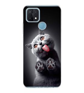PrintiFy Oppo A15S  ile Uyumlu 1mm Slim Fit Kedi 2 050c Baskılı Şeffaf  Kılıf