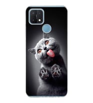 PrintiFy Oppo A15S  ile Uyumlu 1mm Slim Fit Kedi 2 050c Baskılı Şeffaf  Kılıf