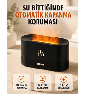 Alev Efektli Ultrasonik Aroma Difüzörü 180 ML LED Işıklı Hava Nemlendirici