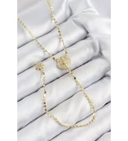 Pirinç Zirkon Taşlı Ezme Zincirli Madalyon Model Gold Renk Y Kolye - TJ-BKO10471