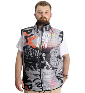 Mode XL Büyük Beden Erkek Yelek Kapitone Dik Yaka 23708 Gri