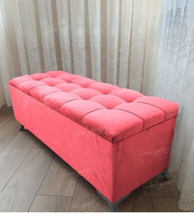 Çizgi Kapitoneli Sandıklı Puf 110 cm Gümüş Ayak (Pembe)