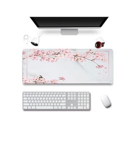 SonicTouch UltraGrand Bahar Dalları Gri Pembe Dikişsiz Xxl Gaming Oyuncu Klavye Mouse Pad 40x90Cm