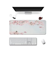 SonicTouch UltraGrand Bahar Dalları Gri Pembe Dikişsiz Xxl Gaming Oyuncu Klavye Mouse Pad 40x90Cm