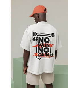 No Pain No Gain Yazılı Unisex Oversize Tişört