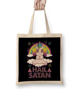 Hail Satan Unicorn Cute Rainbow Heavy Metal Pun Bez Çanta Uzun Saplı