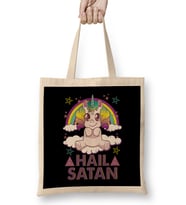 Hail Satan Unicorn Cute Rainbow Heavy Metal Pun Bez Çanta Uzun Saplı