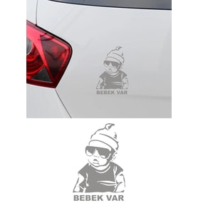 Gri Renk Arabada bebek Var Oto Sticker Etiket 20 CM