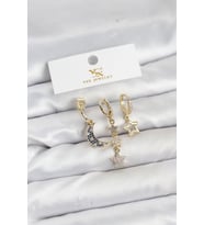 Pirinç Gold Renk Zirkon Taşlı Ay ve Yıldız Model YSX Trio Küpe Seti - TJ-BKP11574
