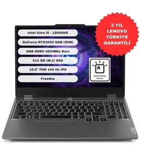 Lenovo Loq 15IAX9 83GS00PDTR Intel Core I5-12600HX 8gb 512GB SSD RTX3050-6GB 15.6" IPS Freedos Taşınabilir Bilgisayar