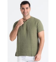Kısa Kol Erkek Ribanalı Yazlık Müslin Tshirt Haki Hk