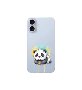 iPhone 17 ile Uyumlu Splash Panda Tasarımlı Şeffaf Silikon Kılıf