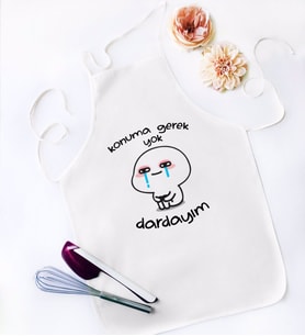 BK Gift Dardayım Tasarımlı Beyaz Mutfak Önlüğü - Model 1