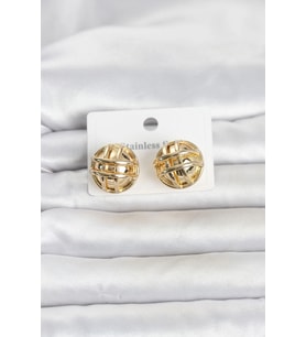 316L Çelik Gold Renk Desenli Top Model Kadın Küpe 5886