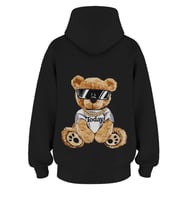 Oversize 'Bear' Baskılı Kapşonlu Hoodie Sweatshirt (Siyah)