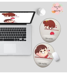 Kişiye Özel Sevgili/Çift Kalp Tasarımlı 2'li Bilek Destekli Mouse Pad