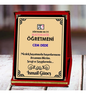 Matematik Öğretmeni Baskılı Plaket (2. Tasarım)  Kişiye Özel (Kırmızı)