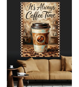 "It'S Always Coffee Time" Yazısı Dekoratif Kanvas - Mdf Ahşap Tablo
