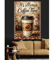 "It'S Always Coffee Time" Yazısı Dekoratif Kanvas - Mdf Ahşap Tablo