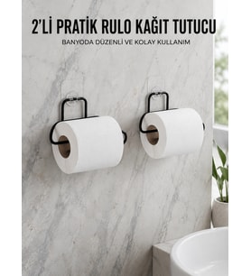 2 Adet Siyah Yapışkanlı Kağıtlık Duvar Tipi Tuvalet Kağıdı Ve Rulo Tutucu