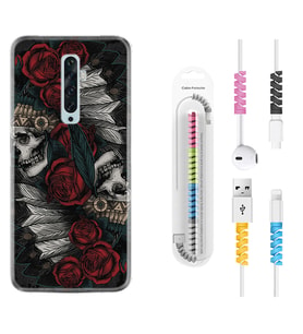 Oppo Reno 2Z 4 Lite 4 Pro 5 6 7 A31 Kılıf Kablo Koruma Spiral Silikon Skull Rose 1673