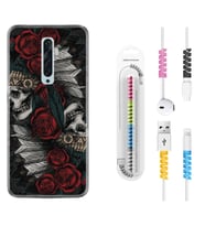 Oppo Reno 2Z 4 Lite 4 Pro 5 6 7 A31 Kılıf Kablo Koruma Spiral Silikon Skull Rose 1673
