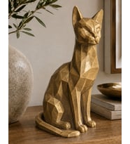 El Yapımı Kübik Kedi Heykeli Dekoratif El Yapımı Heykel Biblo 23 Cm El Yapımı